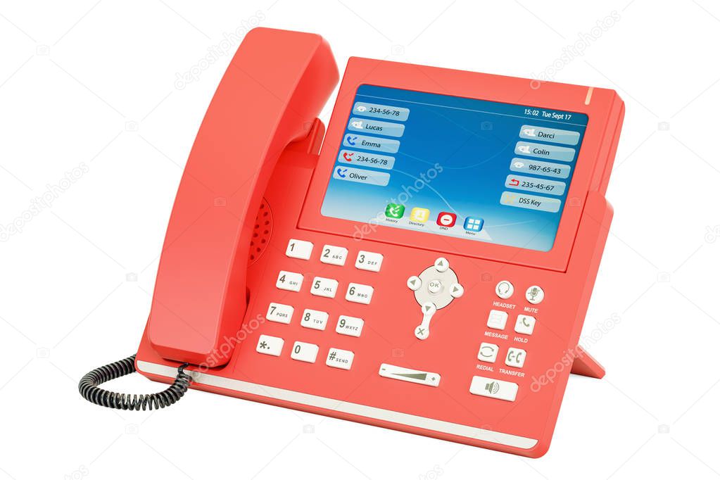 Modern red IP Phone, 3D rendering