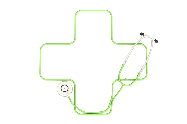 Medicinska begrepp, stetoskop i form av gröna korset. 3D ren — Stockfoto