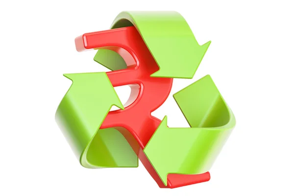 Recykling symbol Rupia znakiem, renderowania 3d — Zdjęcie stockowe