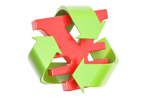 Återvinna symbol med yen eller yuan tecken, 3d-rendering — Stockfoto