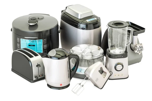 Set of kitchen home appliances. Toaster, kettle, mixer, blender, — Stock Photo, Image