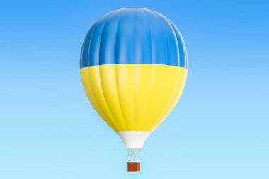 Sıcak hava balonu ile Ukrayna bayrağı, 3d render
