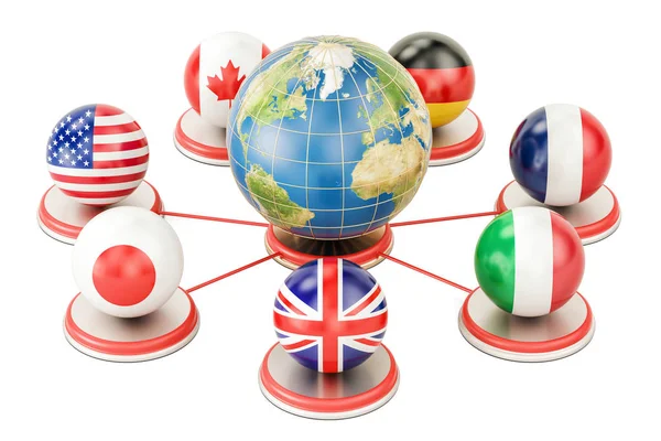 Глобальная концепция G7 с Earth Globe, 3D рендеринг — стоковое фото