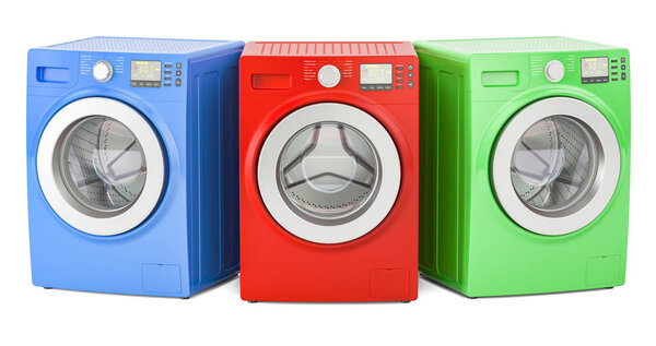 set of colored washing machines, 3D rendering