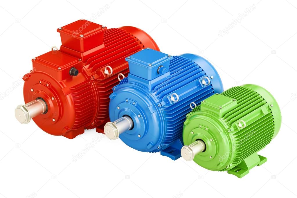 Set of industrial electric motors, 3D rendering