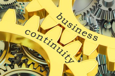 business continuity concept on the gearwheels, 3D rendering clipart