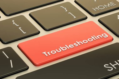 Troubleshooting concept, red hot key on  keyboard. 3D rendering clipart