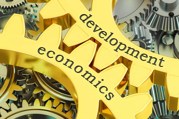 Desarrollo Concepto de economía en las ruedas dentadas, renderizado 3D — Foto de Stock