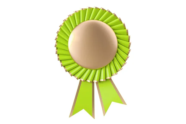 Zöld nyert díj, díj, érem vagy jelvény szalagok. 3D rend — Stock Fotó