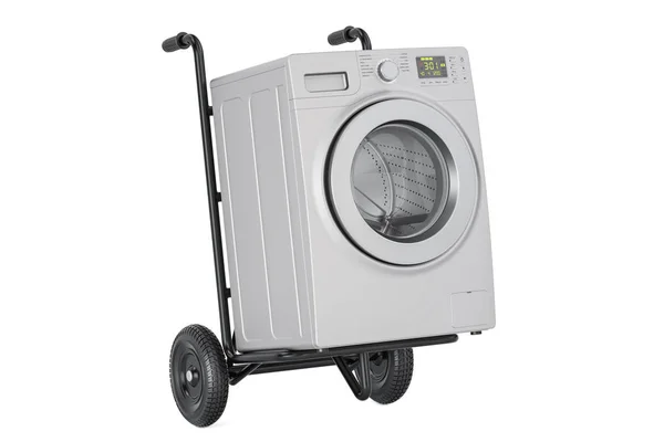 Hand truck with washing machine. Appliance delivery, 3D renderin — Stock Photo, Image