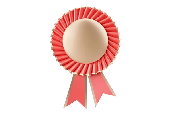 Red rosette winning award, prize, medal or badge with ribbons. 3 — Stock Photo, Image