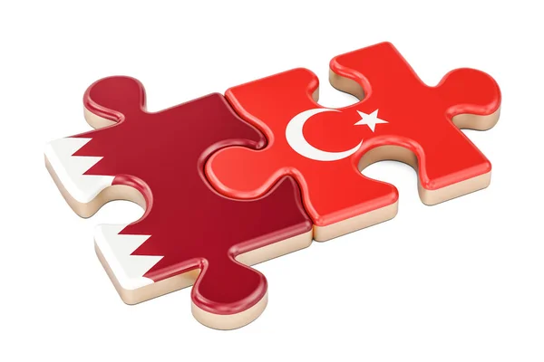 Qatar și Turcia puzzle-uri de la steaguri, redare 3D — Fotografie, imagine de stoc