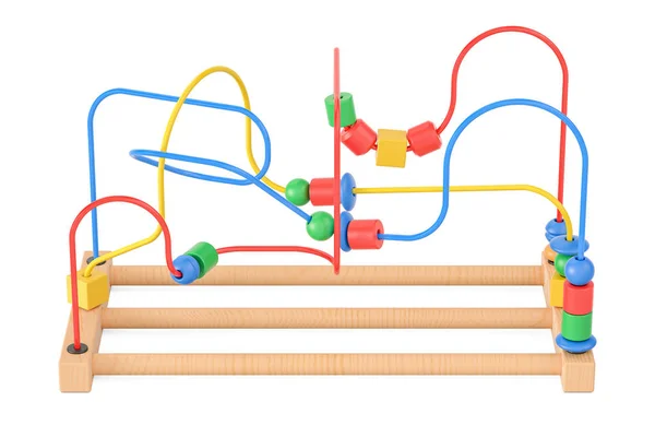 Labirinto de madeira do grânulo, brinquedo educacional. Renderização 3D — Fotografia de Stock