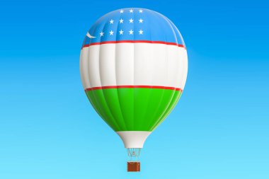 Sıcak hava balonu Özbekistan bayrağı, 3d render ile