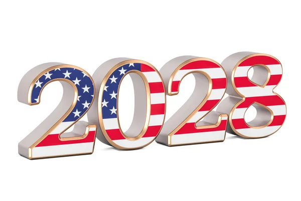 2028 com bandeira do conceito dos EUA, renderização 3D — Fotografia de Stock