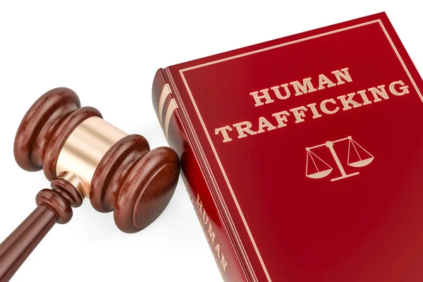 Tokmak ve kitap, 3d render ile insan ticareti kavramı — Stok fotoğraf