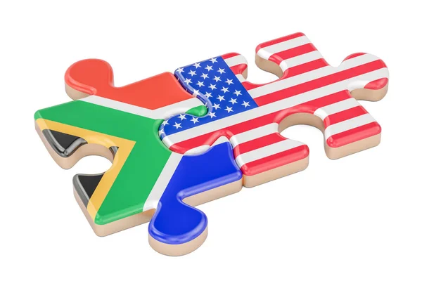 Afrique du Sud et États-Unis puzzles à partir de drapeaux, rendu 3D — Photo