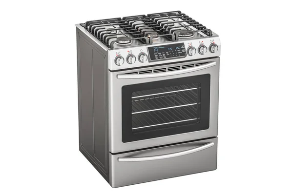 Steel gas cooker with oven, 3D rendering — Stock Photo, Image