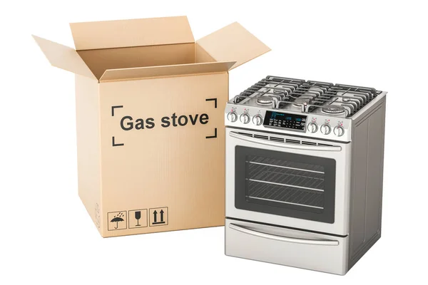 Unpacking gas stove, 3D rendering — Stock Photo, Image