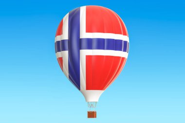 Sıcak hava balonu ile Norveç bayrağı, 3d render