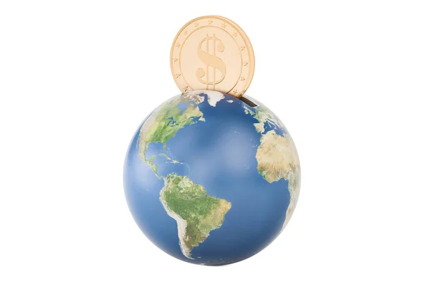 Globo de la tierra caja de dinero, representación 3D — Foto de Stock
