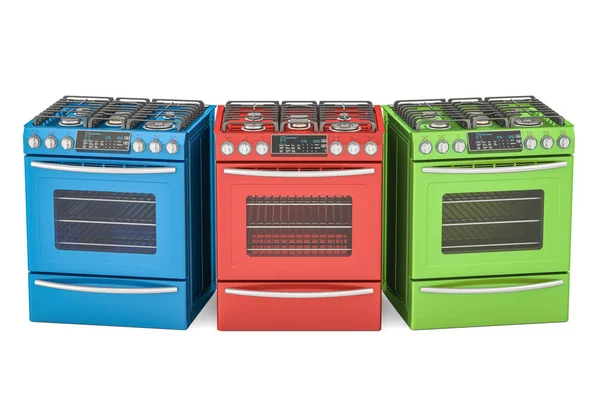 Set of colored gas cookers, 3D rendering — Stock Photo, Image