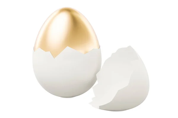 Arany-tojás és törött tojáshéj, a 3d-leképezés — Stock Fotó