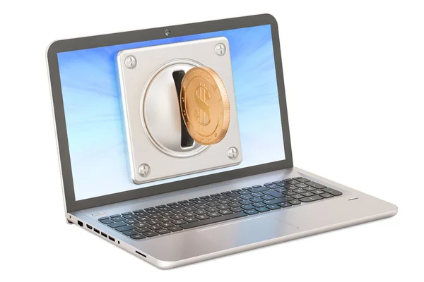 Laptop mit Münzautomat, Zahlungskonzept. 3D-Darstellung — Stockfoto