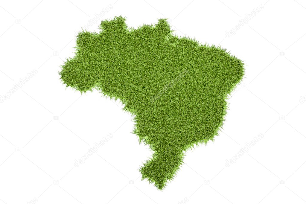Brazilian map from green grass, 3D rendering