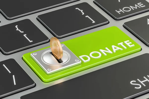 Donate concept green button on keyboard, 3D rendering — Stock Photo, Image