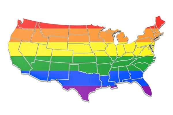 Mapa de Estados Unidos con bandera LGBT, representación 3D — Foto de Stock