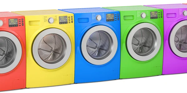 Row of colored washing machines, 3D rendering — Stock Photo, Image