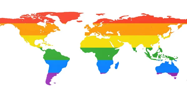 Carte du monde avec drapeau LGBT, rendu 3D — Photo