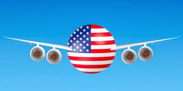 American airlines i pływające, loty do Usa koncepcji. 3D rende — Zdjęcie stockowe