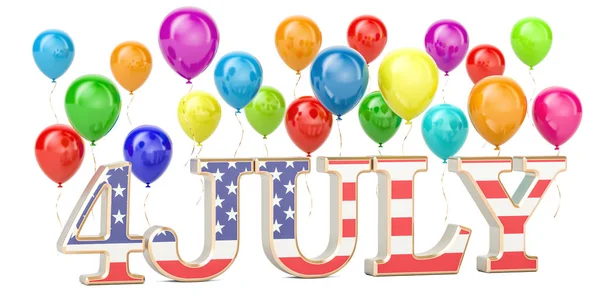 Concetto del 4 luglio. USA palloncini patriottici e iscrizione 4 Ju — Foto Stock