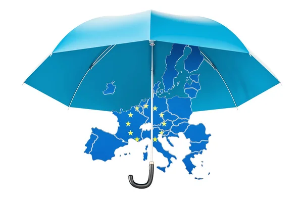 Mapa de la UE bajo paraguas. Concepto de seguridad y protección o seguro —  Fotos de Stock
