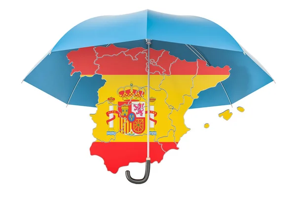 伞下的西班牙地图。安全和保护或保险股份有限公司 — 图库照片