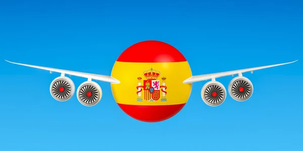 Linhas aéreas espanholas e voadores, voos para Espanha conceito. Rend 3D — Fotografia de Stock