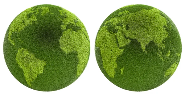Глобус Землі трава, двох видів. 3D-рендерінг — стокове фото