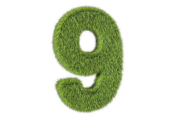 Число 9 из травы, 3D рендеринг — стоковое фото