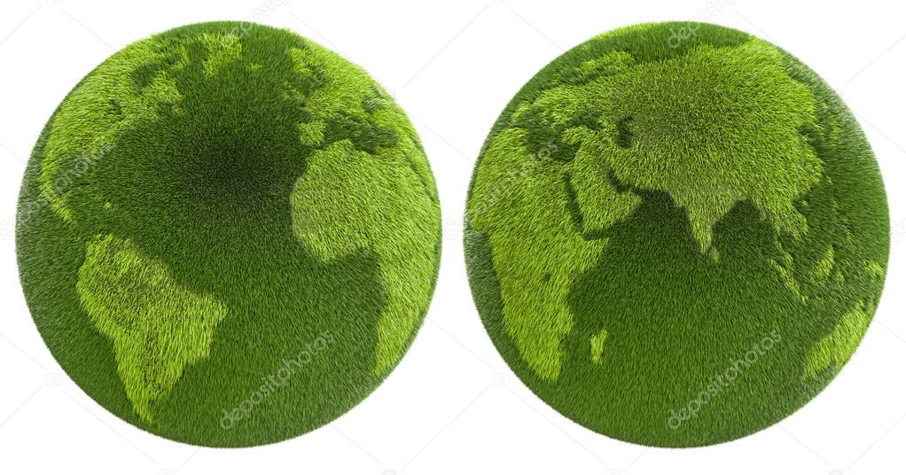 Grass Earth Globe, two kinds. 3D rendering
