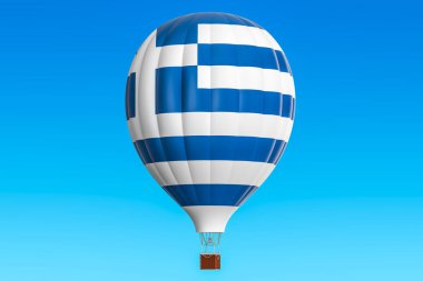 Sıcak hava balonu ile Yunan bayrağı, 3d render