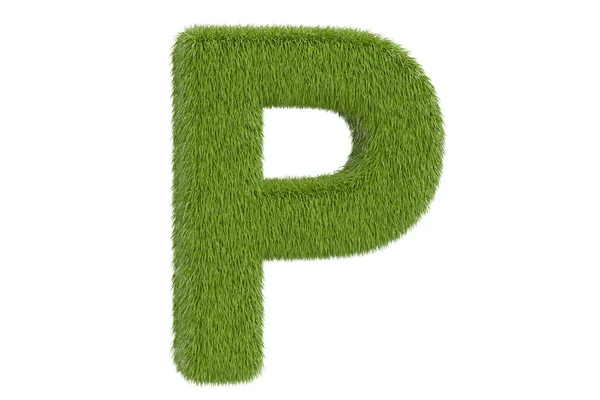 Groene grazige letter P, 3D-rendering — Stockfoto