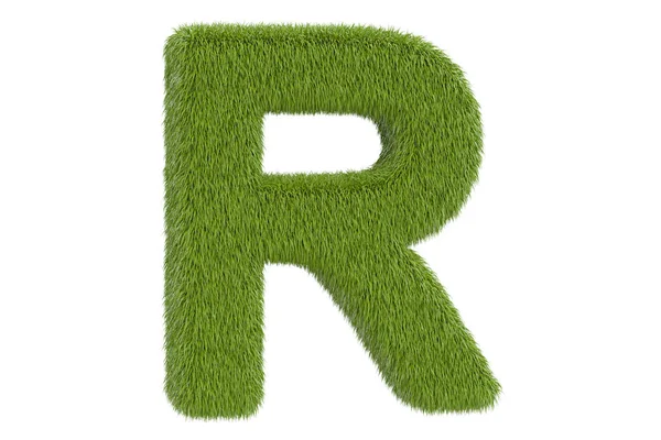 Groene grazige letter R, 3D-rendering — Stockfoto