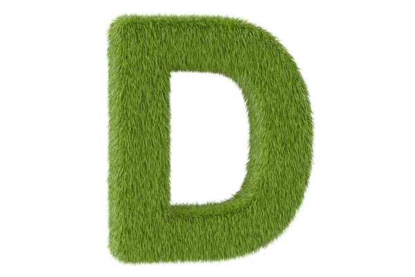 Lettera erbosa verde D, rendering 3D — Foto Stock