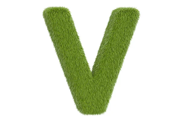 Зеленая травянистая буква V, 3D рендеринг — стоковое фото