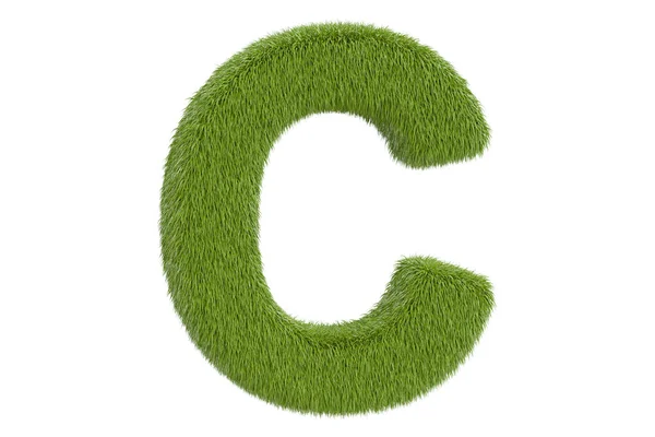 Green letter C from grass closeup, 3D rendering — Stock Photo, Image