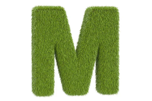 Lettera verde M dall'erba, rendering 3D — Foto Stock