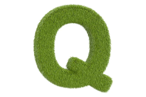 Gröna bokstaven Q från gräs närbild, 3d-rendering — Stockfoto