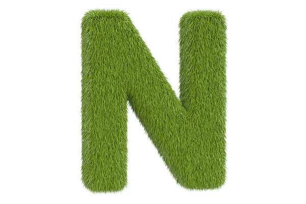 Lettera N da erba verde, rendering 3D — Foto Stock
